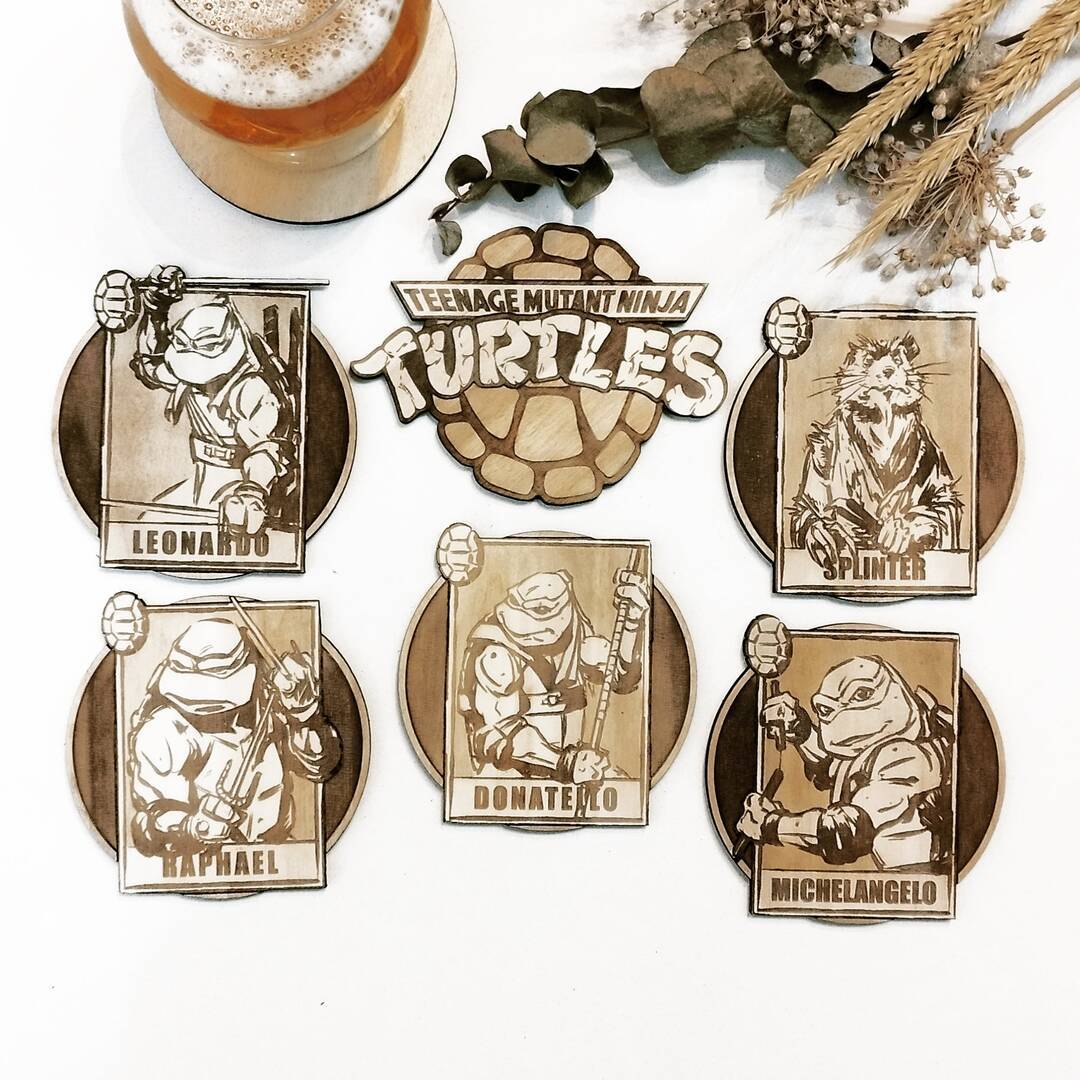 Set of 6 Teenage Mutant Ninja Turtles Wooden Coasters - Handmade Gift