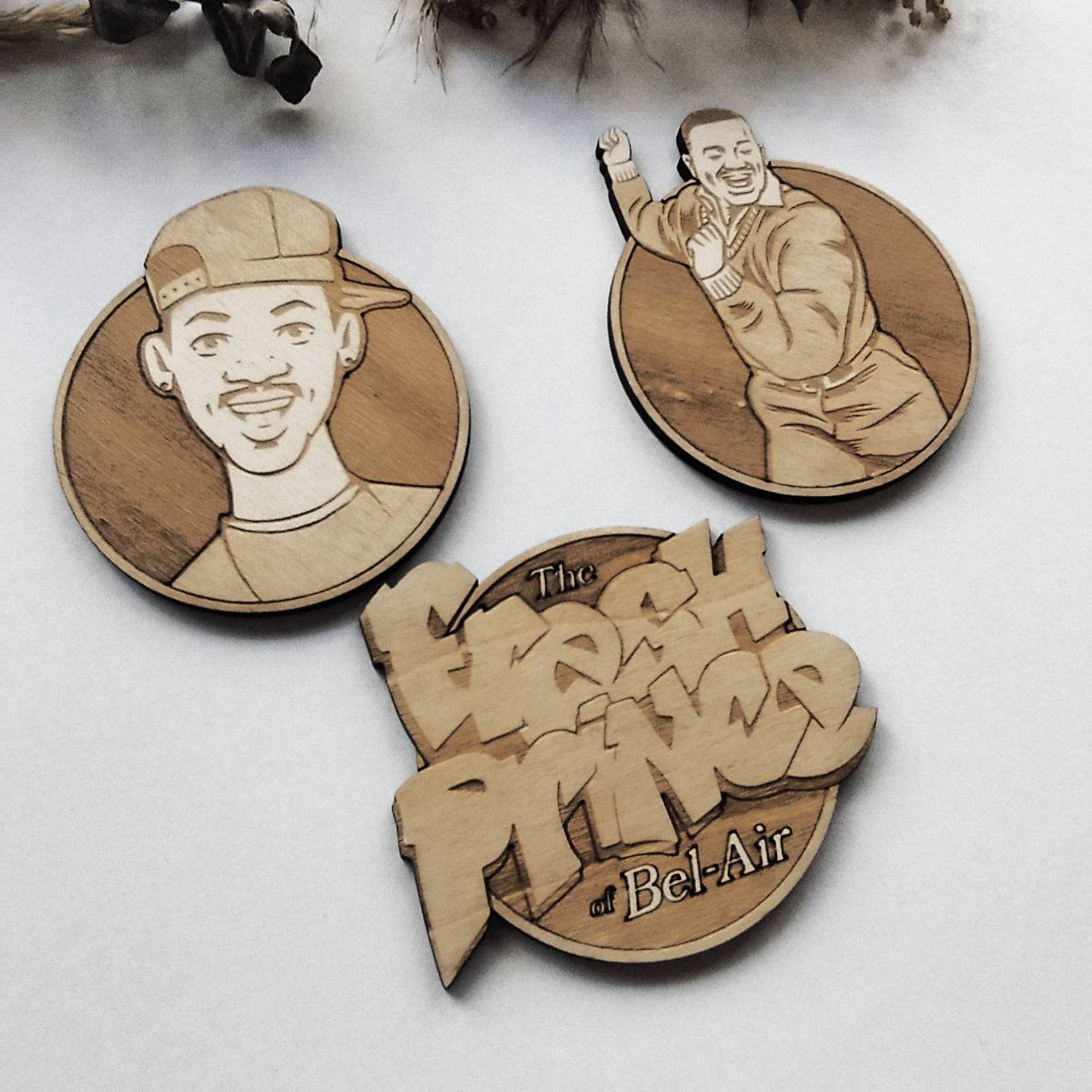 Set of 3 Fresh Prince of Belair Wooden Coasters - Handmade Gift - Housewarming - Wood Kitchenware-2