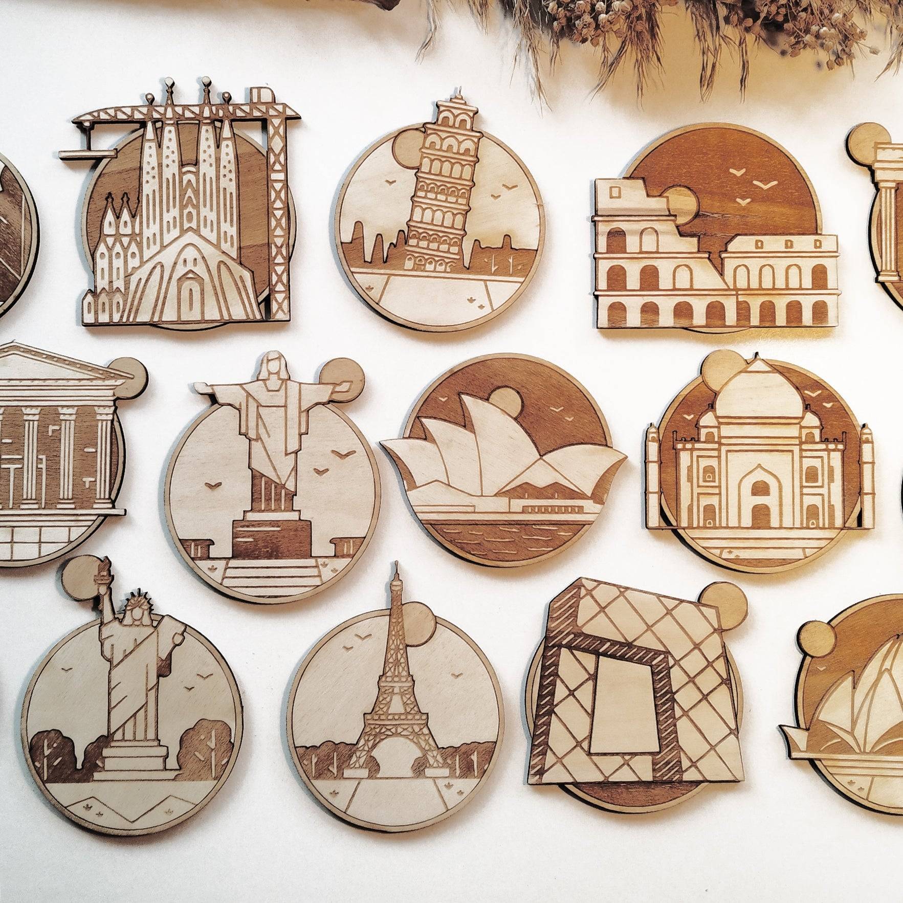 Cities and Monuments Wooden Coasters - Handmade Gift - Housewarming - Wood Kitchenware-0