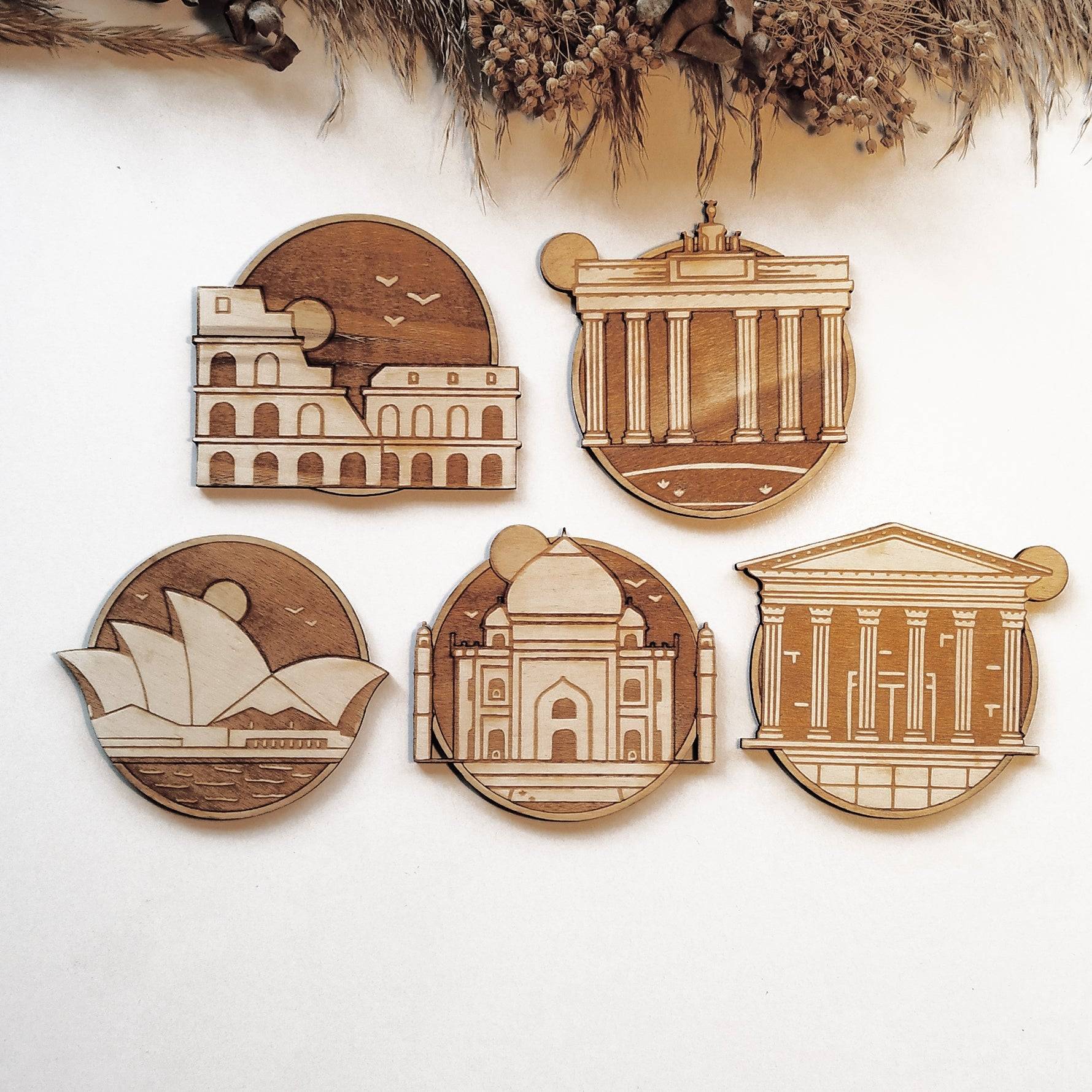 Cities and Monuments Wooden Coasters - Handmade Gift - Housewarming - Wood Kitchenware-3