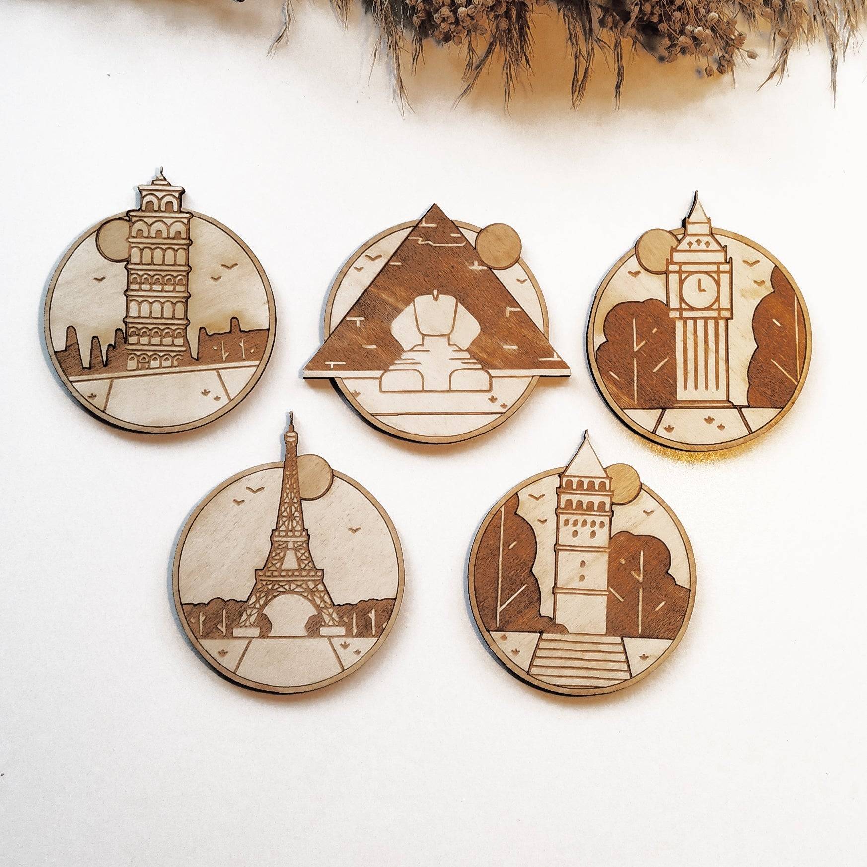 Cities and Monuments Wooden Coasters - Handmade Gift - Housewarming - Wood Kitchenware-6