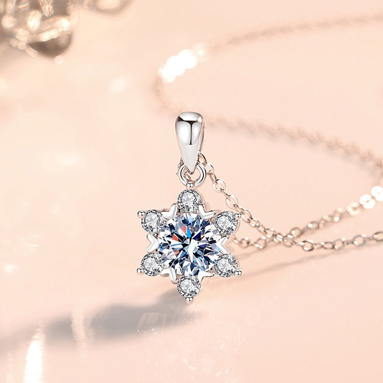 Snowflake Necklace Moissanite Sterling Silver 925 - 1 Carat