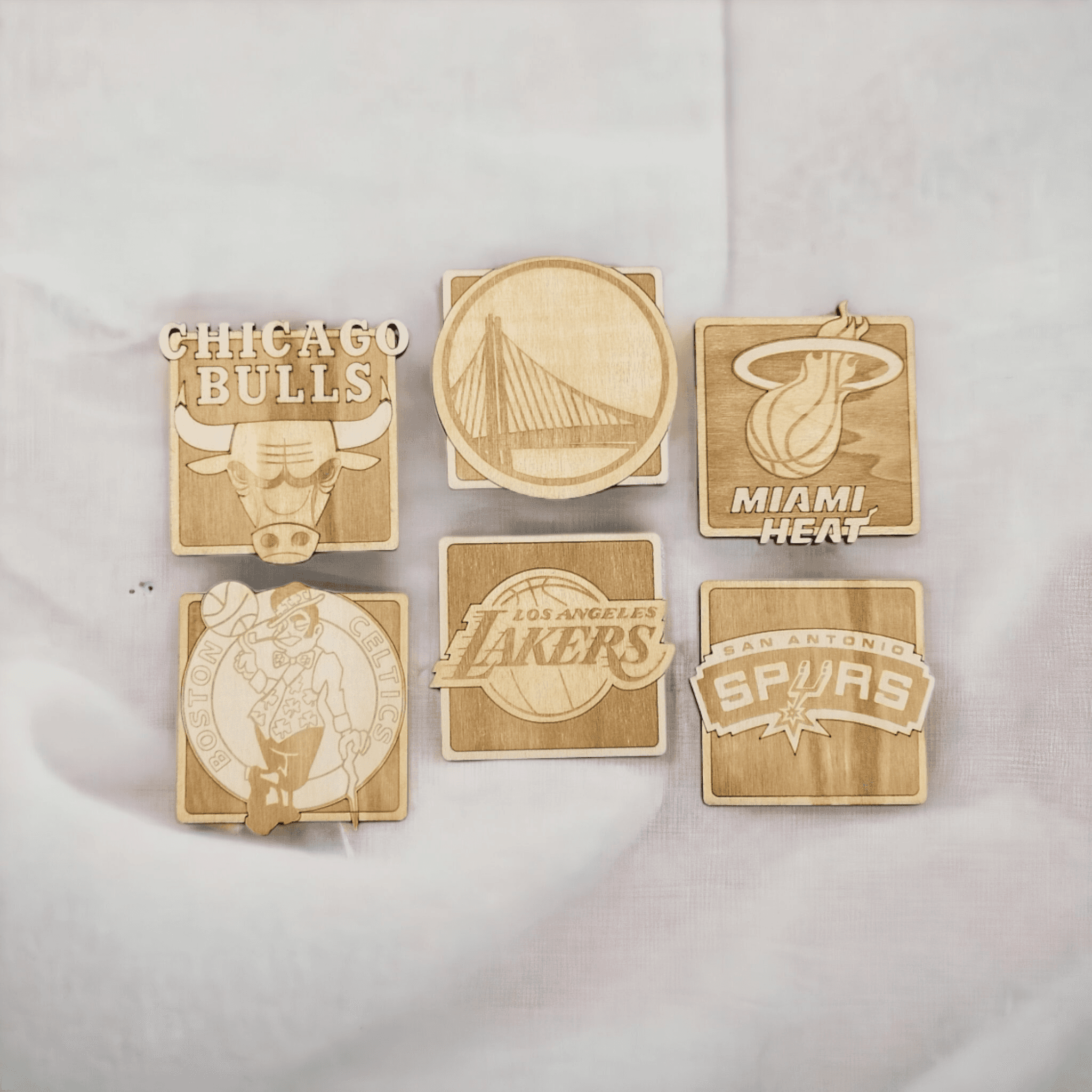 Set of 6 NBA Wooden Coasters - Handmade Gift - Housewarming - Wood Kitchenware-0