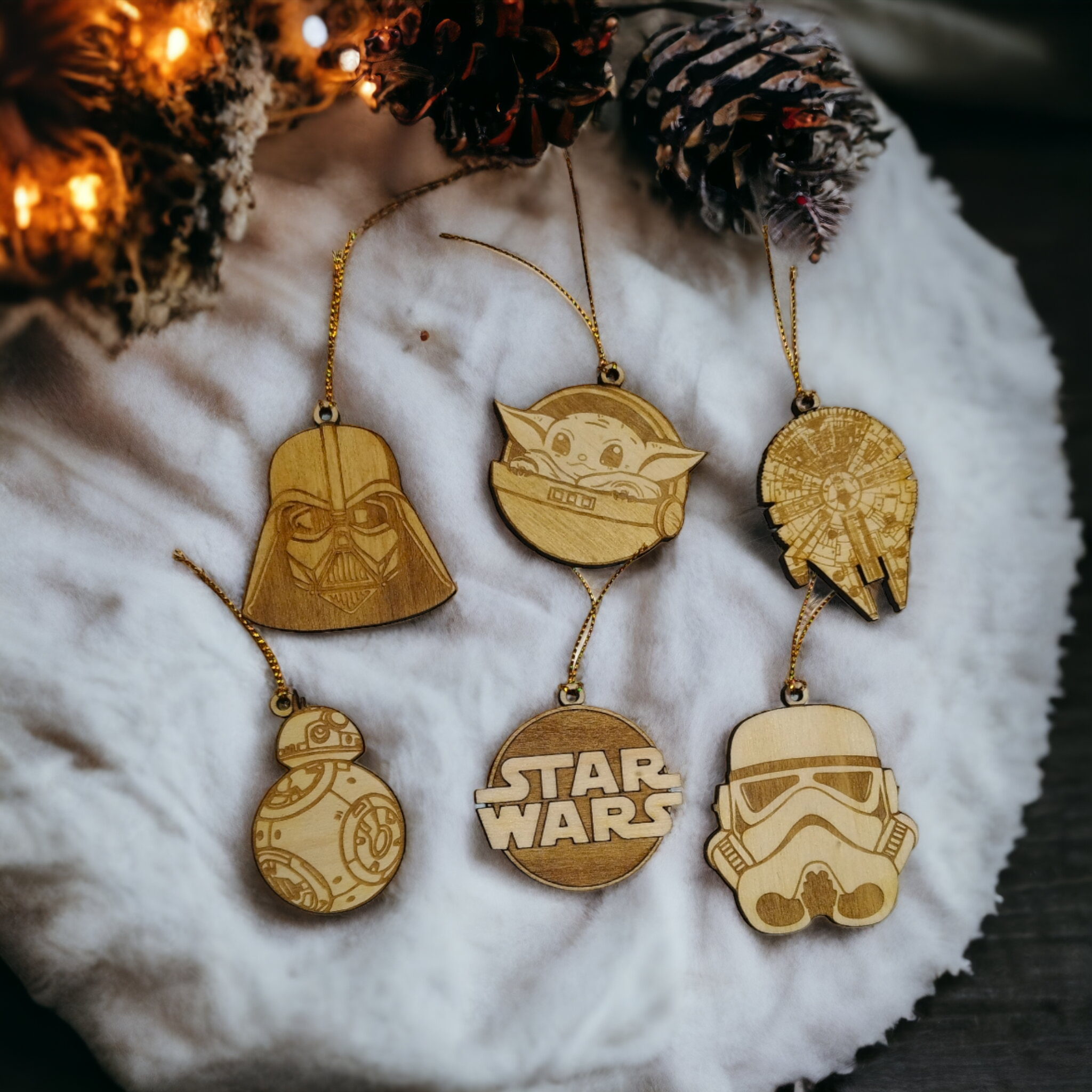 Set of 6 Star Wars Ornaments Wooden Coasters - Handmade Gift - Housewarming - Wood Kitchenware-0